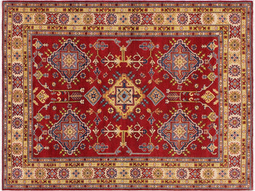 handmade Geometric Kazak Red Beige Hand Knotted RECTANGLE 100% WOOL area rug 6x8